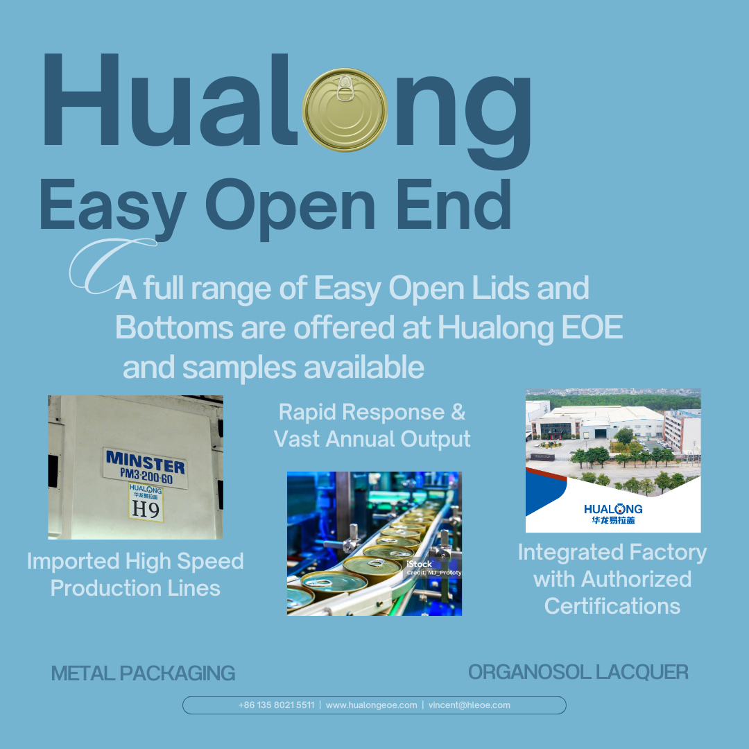 Una gamma completa di coperchi e fondi Easy Open è offerta presso Hualong EOE e sono disponibili campioni4